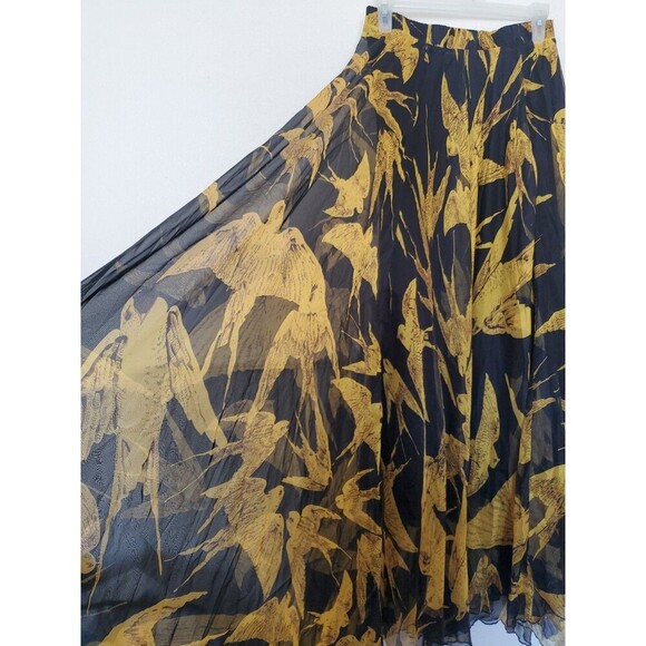CHICKWISH Golden Swallows Birds All Over Print‎ Long Flare Skirt 45 Inches Long - Picture 5 of 16